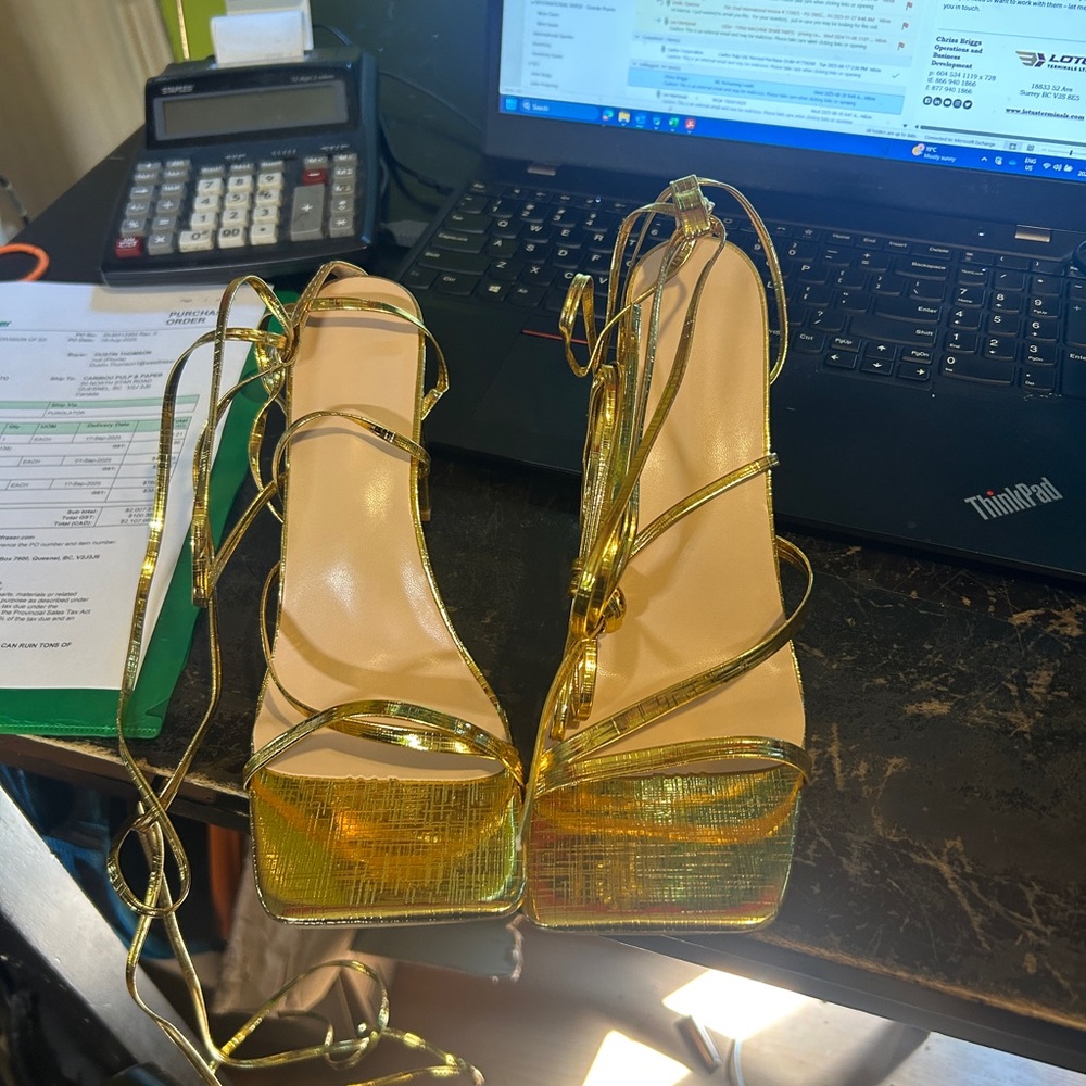 Gold Strappy Platform Heels